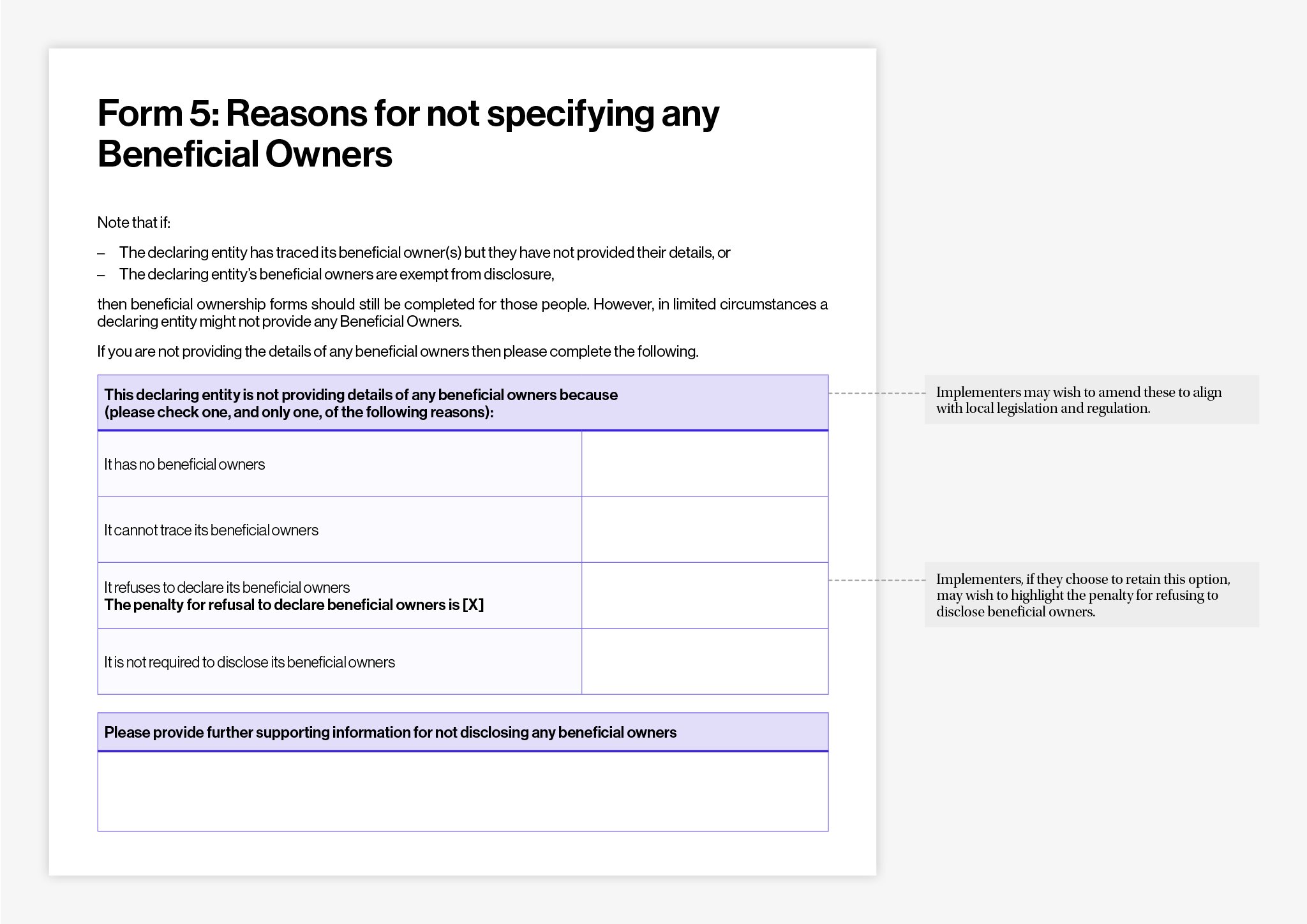 Example paper forms for collecting beneficial ownership data: Form 5