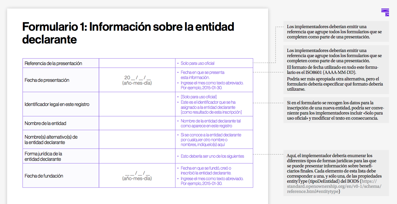 Formulario 1 –  Información sobre la entidad declarante