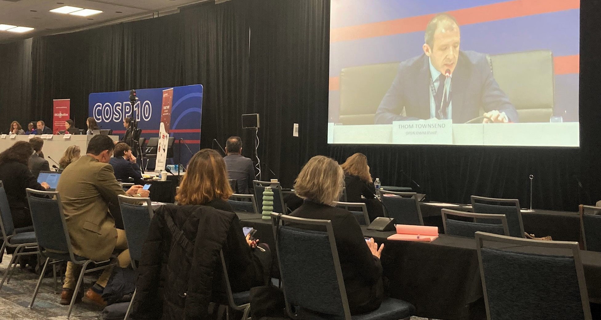 Thom Townsend on the panel of a civil society event at CoSP10