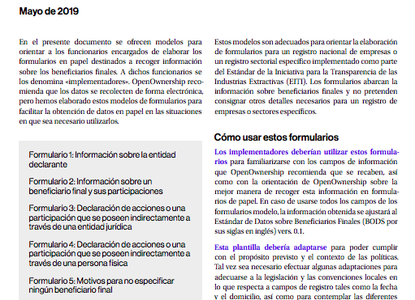 Modelos de formularios en papel para la recolección de datos sobre beneficiarios finales cover image