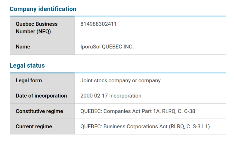OO Example Quebec Register of Enterprises