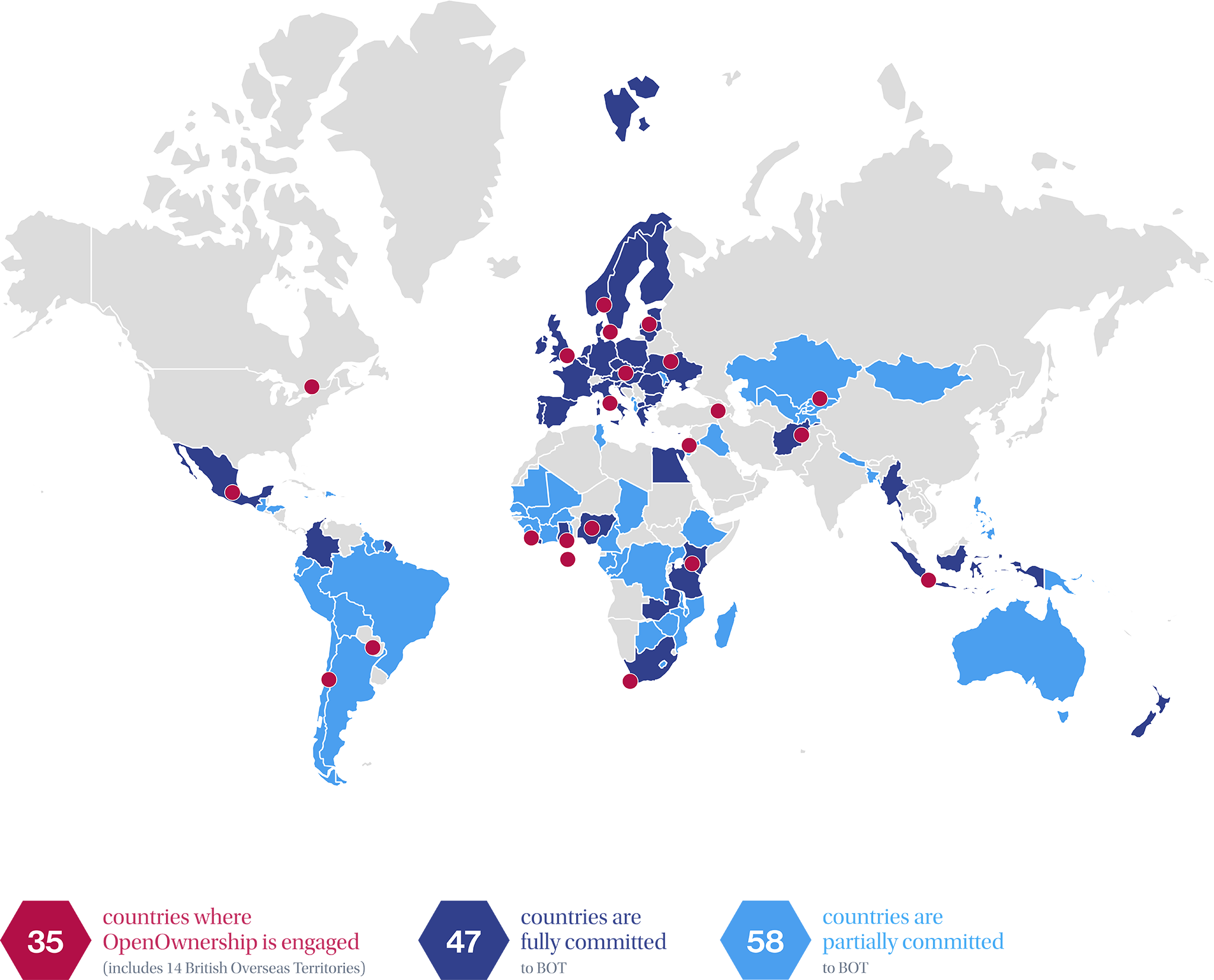 See all the countries committed to beneficial ownership transparency and where Open Ownership works: Technical assistance with implementation briefing