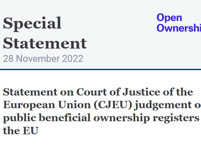 Statement on Court of Justice of the European Union (CJEU) judgement on public beneficial ownership registers in the EU