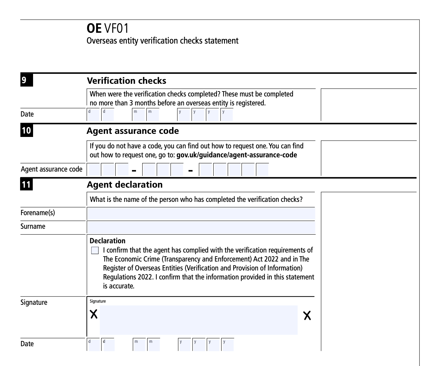 The final page of form OE VF01
